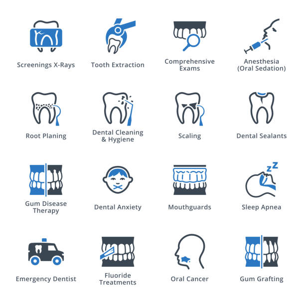 一般 + 預防牙科圖示 - 藍色系列 - 牙齒保健 插圖 幅插畫檔、美工圖案、卡通及圖標
