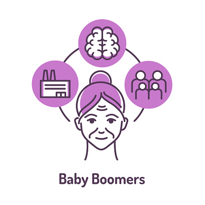 Generation Baby Boomers Color Line Icon On Violet ...