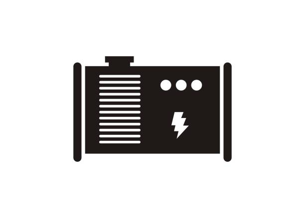 Generator engine. Simple icon in black and white. Simple icon of a generator engine in black and white. generator stock illustrations