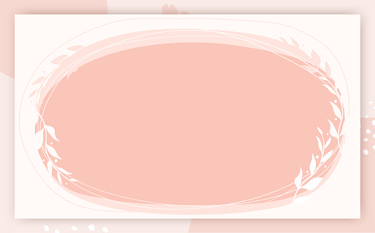Gentle pink banner with white leaves, modern background with opy space, feminine cover for text. Flat vector illustration, template blank is a girl.