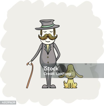 istock Gentleman with his dog cartoon illustration 451291639