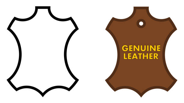 Genuine leather sign. Animal skin outline, black /white and brown version with text. vector art illustration