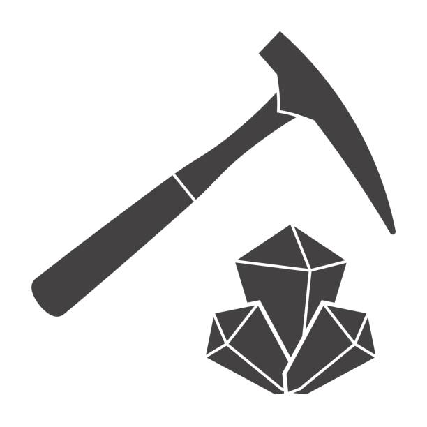 Geology Vector Icon Geology concept with hammer and minerals, vector silhouette geologist stock illustrations