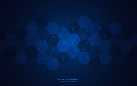 Geometric abstract background of innovation technology concept. Hexagon pattern, molecular structure, genetic engineering. Concepts and ideas for technology, science, and medicine. Vector illustration