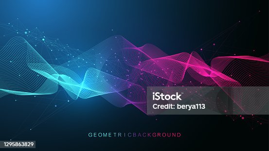istock Geometric abstract background with connected lines and dots. Connectivity flow point. Molecule and communication background. Graphic connection background for your design. Vector illustration. 1295863829
