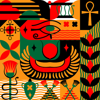 Geometric abstract pattern with elements of Egyptian symbols.