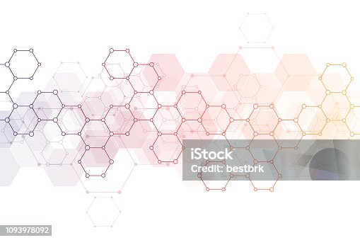 istock Geometric background texture with molecular structures and chemical engineering. Abstract background of hexagons pattern. 1093978092