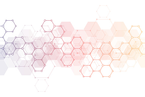 Geometric background texture with molecular structures and chemical engineering. Abstract background of hexagons pattern.