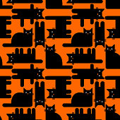 vector seamless pattern with black cats