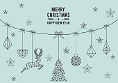 Geometric Christmas card, simple, modern, set of vector design elements