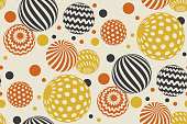 istock Geometric circle seamless pattern vector illustration in retro 60s style. Vintage 1970s ball geometry shapes abstract repeatable motif for carpet, wrapping paper, fabric, background. for invitation, header, poster, cover. 910864138