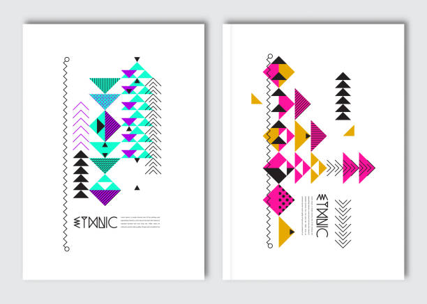 Geometric colorful ethnic flyers. Vector abstract background templates - set of modern elements for brochure, poster, card, cover design. dancing designs stock illustrations
