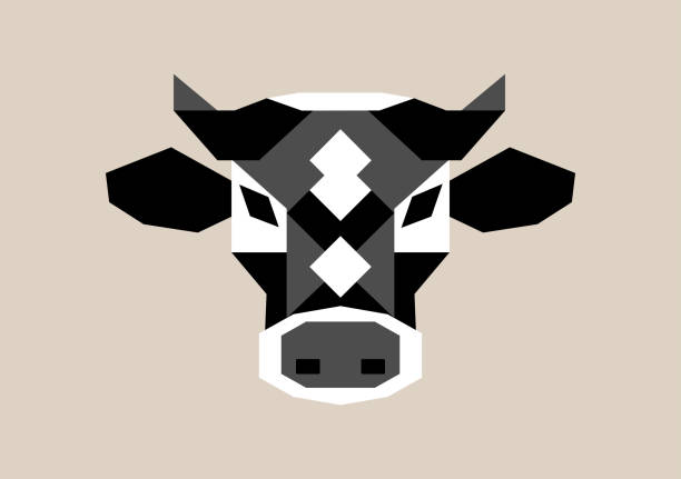 illustrations, cliparts, dessins animés et icônes de tête géométrique de vache, taureau noir et blanc. illustration vectorielle de stock - portrait agriculteur