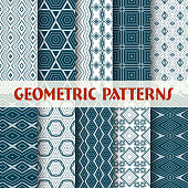 Vector illustration 10 blue geometric seamless patterns.