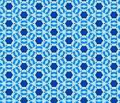 Geometric seamless pattern. Mix blue and white kaleidoscope. Oriental ornament mosaic background.  Azulejos tiles. Easy to use vector template for invitations, greeting cards, fabric, wallpapers.
