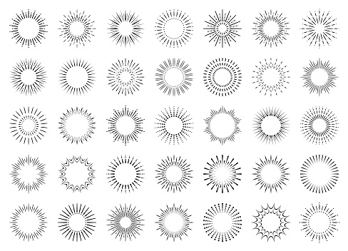 Set of geometric sun rays. Vector design elements on a white background.