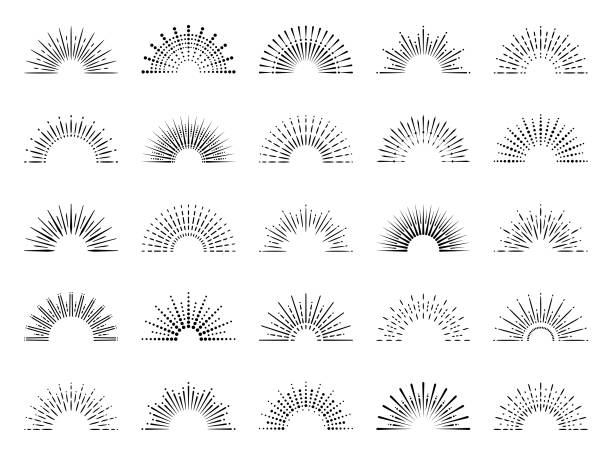 Geometric Sunburst Set Set of geometric sun rays. Vector design elements on a white background. sunbeam illustrations stock illustrations