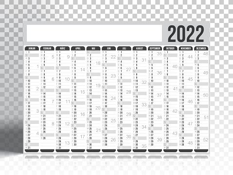 German Calendar 2022 on blank background