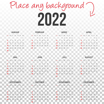 German Calendar 2022 with blank backgorund