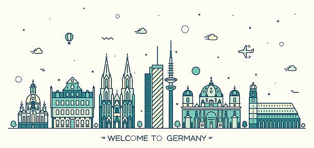 german cities vector illustration linear style - frankfurt 幅插畫檔、美工圖案、卡通及圖標