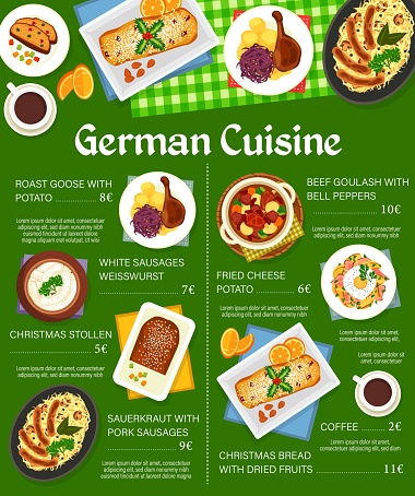 German cuisine restaurant meals menu vector page