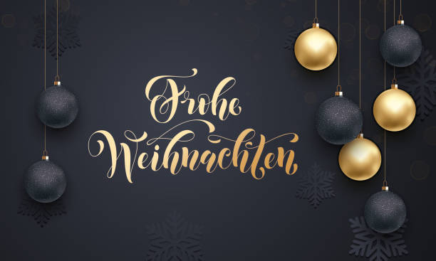 niemiecki wesołych świąt frohe weihnachten złota dekoracja kaligrafii napis - weihnachten stock illustrations