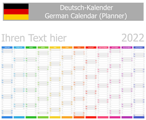 2022 German Planner Calendar with Vertical Months 2022 German Planner Calendar with Vertical Months on white background german language stock illustrations