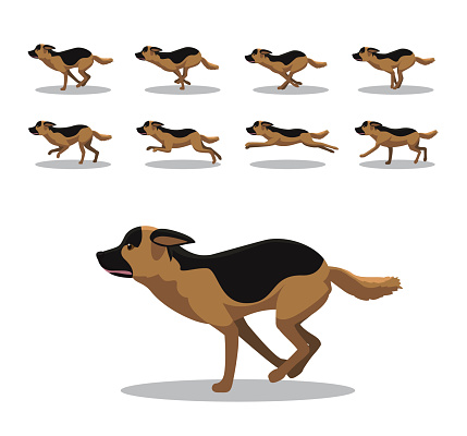 German Shepherd Running Side Cartoon Animation Frame Vector