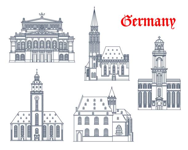 독일 건축, 프랑크푸르트 랜드마크 건물 - bayern stock illustrations