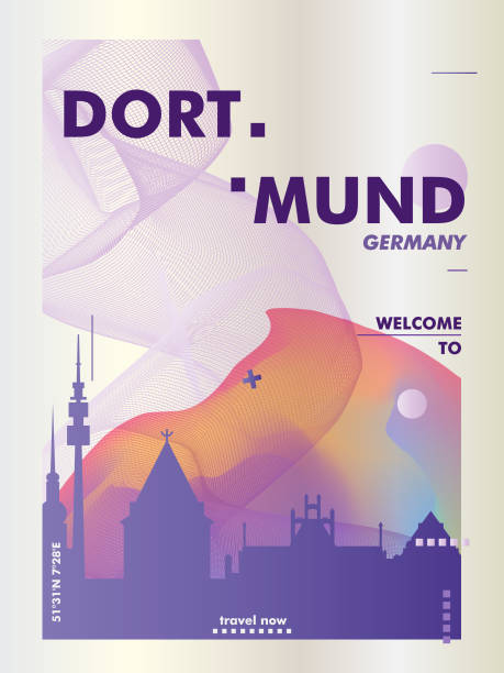 niemcy dortmund skyline miasto gradient wektor plakat - dortmund stock illustrations