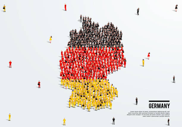 Germany Map and Flag. A large group of people in the German flag color form to create the map. Vector Illustration. vector art illustration