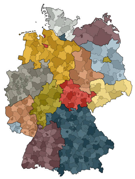 bildbanksillustrationer, clip art samt tecknat material och ikoner med tyskland karta - provinser och distrikt - f��rg