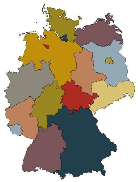 bildbanksillustrationer, clip art samt tecknat material och ikoner med tyskland karta - provinserna färgade - f��rg