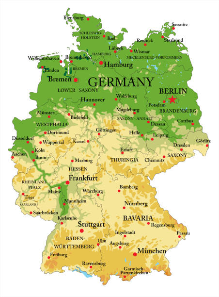 физическая карта германии - sainz stock illustrations