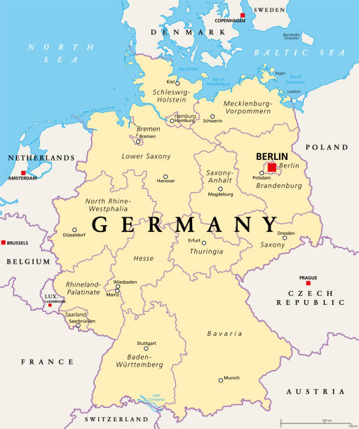 германия, политическая карта. государства федеральной республики германия - sainz stock illustrations