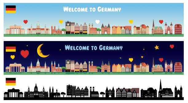 германия скайлайн - frankfurt stock illustrations