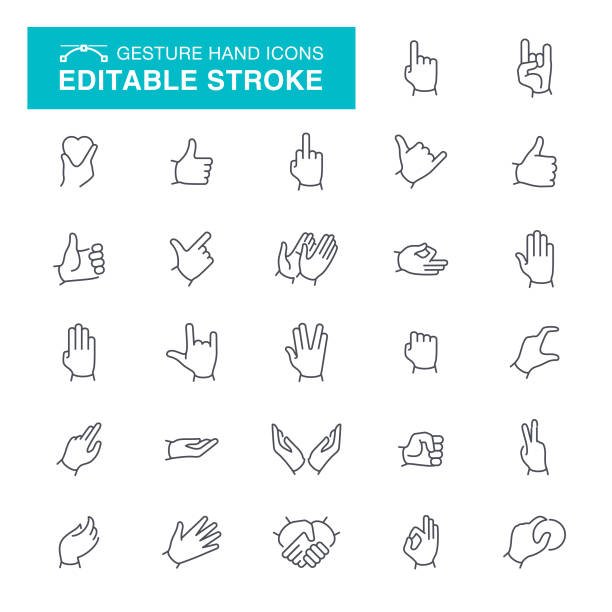 Gesture Editable Stroke Icons Thumbs Up, Handshake, Human Hand, Peace Sign - Gesture hand symbols stock illustrations
