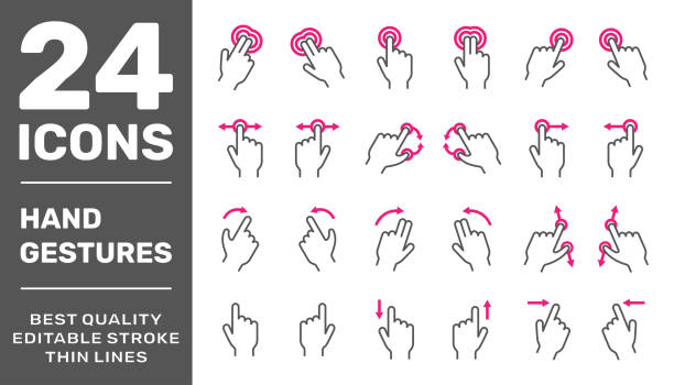 Gesture icons for touchscreen. Simple vector icon set for a mobile app user interface or manual. Linear style. EPS 10 vector art illustration