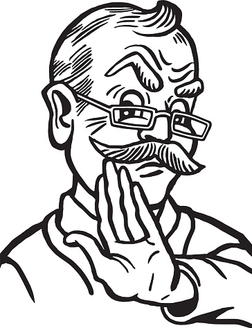 Gesturing Man with Glasses and Mustache