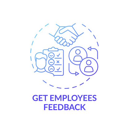 Getting employees feedback concept icon. Workplace wellness success tip idea thin line illustration. Productive feedback conversations. Team meetings. Vector isolated outline RGB color drawing