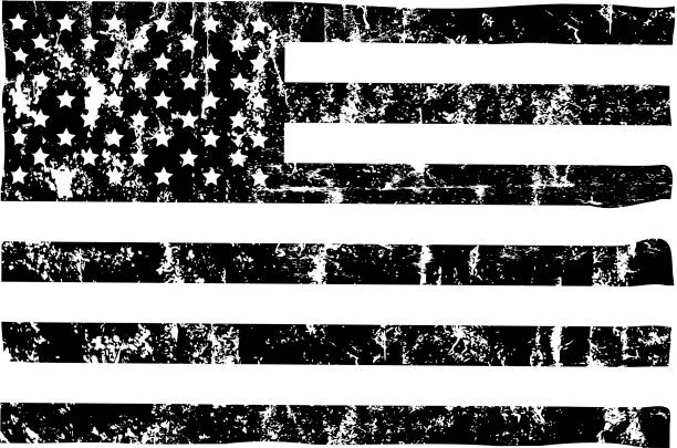 ggrungy american flag mockup,black and white, stars and stripes, vector grungy american flag mockup,black and white, stars and stripes, vector distressed american flag stock illustrations