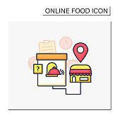 Ghost kitchen color icon. Preparation and cooking delivery-only meals. Online delivery concept. Contain kitchen more than one restaurant brand. Isolated vector illustration