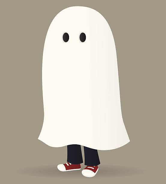 Ghost A vector illustration of a person wearing a ghost costume. Ghost is grouped together on a separate layer from the background. Linear gradients used. No meshes. ghost stock illustrations