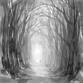 istock Ghostly forest trail, watercolor illustration. 865736636