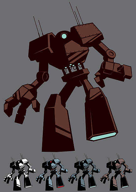 Giant Robot Isolated Giant robot in 5 color versions. robot silhouettes stock illustrations
