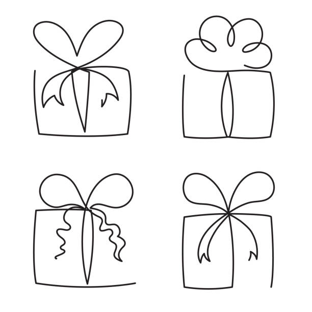 Gift box continuous line vector illustration set - various hand drawn editable outline present packages. Gift box continuous line vector illustration set - various hand drawn editable outline present packages isolated on white background. gift clipart stock illustrations