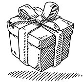 Hand-drawn vector drawing of a Gift Box with a Ribbon. Black-and-White sketch on a transparent background (.eps-file). Included files are EPS (v10) and Hi-Res JPG.