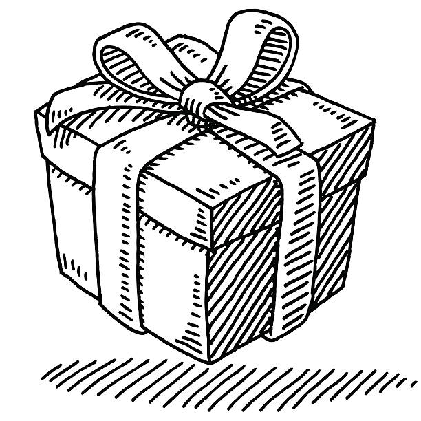 Gift Box Ribbon Drawing Hand-drawn vector drawing of a Gift Box with a Ribbon. Black-and-White sketch on a transparent background (.eps-file). Included files are EPS (v10) and Hi-Res JPG. gift drawings stock illustrations