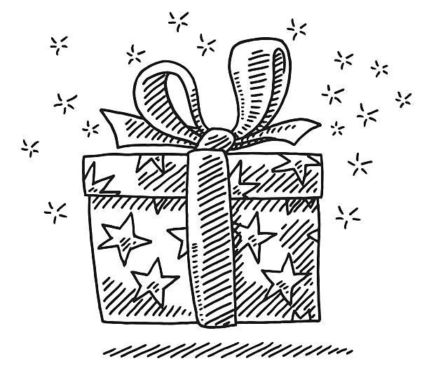 Gift Box Surprise Drawing Hand-drawn vector drawing of a Gift Box Surprise. Black-and-White sketch on a transparent background (.eps-file). Included files are EPS (v10) and Hi-Res JPG. gift drawings stock illustrations