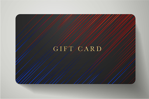 Gift card, business card with diagonal dynamic blue, red lines on back background